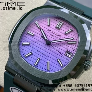 PATEK PHILIPPE AET Nautilus 5711 グリーンセラミック AMGF ベストエディション パープル/ピンクダイアル グリーンラバーストラップ MIYOTA 9015 - スーパークローンウォッチ｜1:1 ベストバージョン