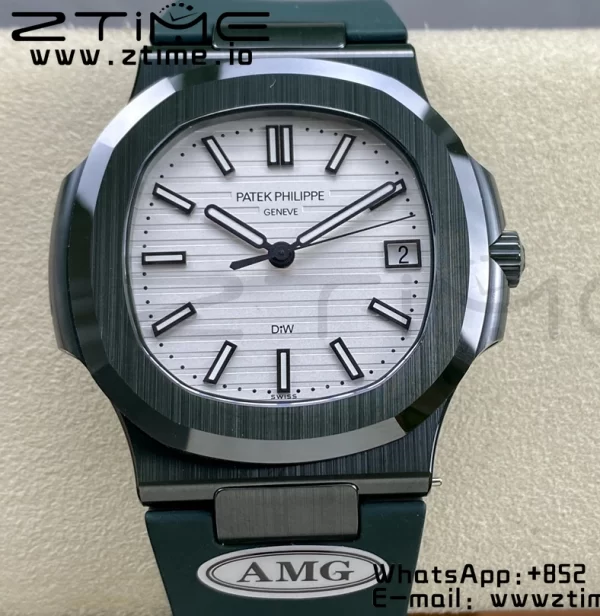 PATEK PHILIPPE AET Nautilus 5711 Green Ceramic AMGF Best Edition White Dial on Green Rubber Strap MIYOTA 9015 - Super Clone Watch | 1:1 Best Version