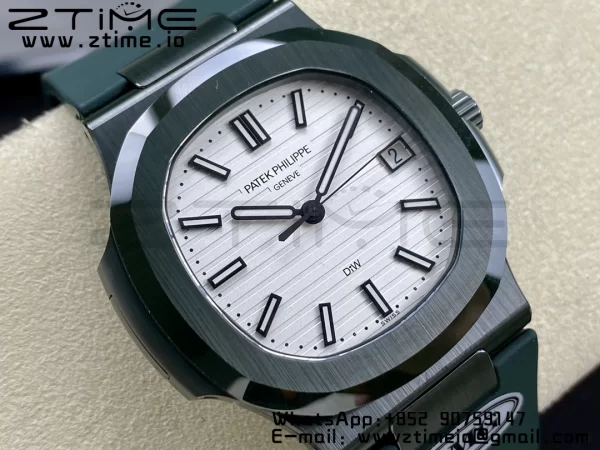 PATEK PHILIPPE AET Nautilus 5711 Green Ceramic AMGF Best Edition White Dial on Green Rubber Strap MIYOTA 9015 - Super Clone Watch | 1:1 Best Version