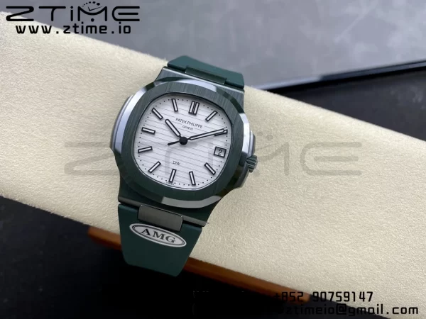 PATEK PHILIPPE AET Nautilus 5711 Green Ceramic AMGF Best Edition White Dial on Green Rubber Strap MIYOTA 9015 - Super Clone Watch | 1:1 Best Version