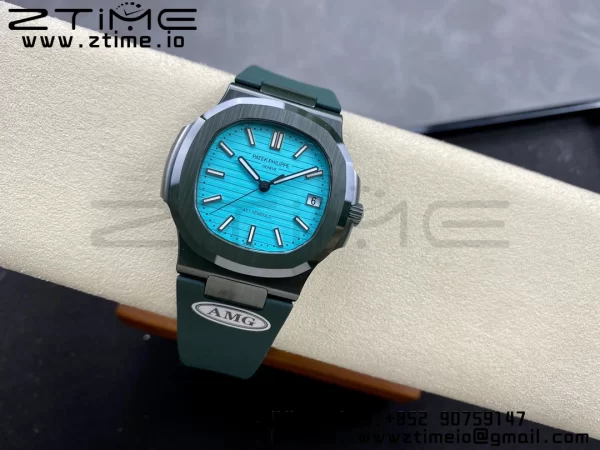 PATEK PHILIPPE AET Nautilus 5711 Green Ceramic AMGF Best Edition Tiffany Blue Dial on Green Rubber Strap MIYOTA 9015 - Super Clone Watch | 1:1 Best Version