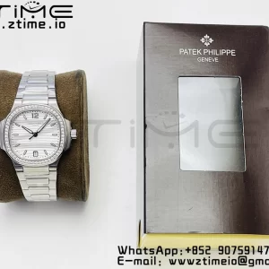 PATEK PHILIPPE Nautilus 7118 Ladies SS PPF 1:1 Best Edition Weißes Zifferblatt Diamanten Lünette auf SS Armband 324CS - Super Clone Watch | 1:1 Best Version