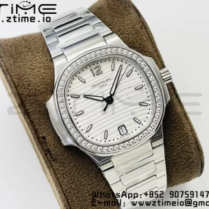 PATEK PHILIPPE Nautilus 7118 Ladies SS PPF 1:1 Best Edition Weißes Zifferblatt Diamanten Lünette auf SS Armband 324CS - Super Clone Watch | 1:1 Best Version