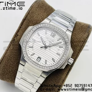 PATEK PHILIPPE Nautilus 7118 Ladies SS PPF 1:1 Best Edition Weißes Zifferblatt Diamanten Lünette auf SS Armband 324CS - Super Clone Watch | 1:1 Best Version