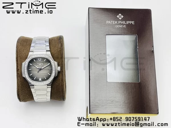 PATEK PHILIPPE Nautilus 7118 レディース SS PPF 1:1 ベストエディション ブラウンダイアル ダイヤモンドベゼル SSブレスレット 324CS - スーパークローンウォッチ｜1:1 ベストバージョン