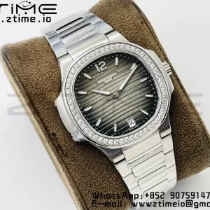 PATEK PHILIPPE Nautilus 7118 レディース SS PPF 1:1 ベストエディション ブラウンダイアル ダイヤモンドベゼル SSブレスレット 324CS - スーパークローンウォッチ｜1:1 ベストバージョン