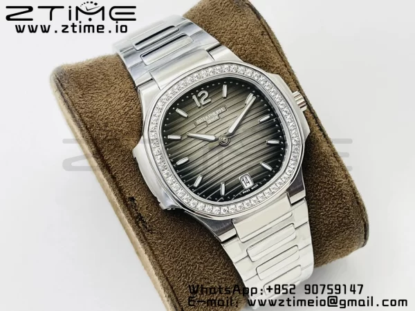 PATEK PHILIPPE Nautilus 7118 レディース SS PPF 1:1 ベストエディション ブラウンダイアル ダイヤモンドベゼル SSブレスレット 324CS - スーパークローンウォッチ｜1:1 ベストバージョン
