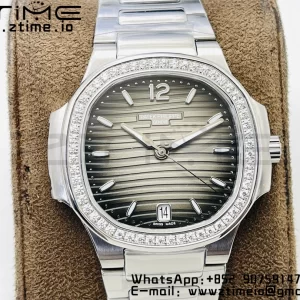 PATEK PHILIPPE Nautilus 7118 Ladies SS PPF 1:1 Best Edition Brown Dial Diamonds Bezel on SS Bracelet 324CS - Super Clone Watch | 1:1 Best Version