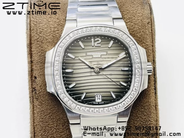 PATEK PHILIPPE Nautilus 7118 レディース SS PPF 1:1 ベストエディション ブラウンダイアル ダイヤモンドベゼル SSブレスレット 324CS - スーパークローンウォッチ｜1:1 ベストバージョン