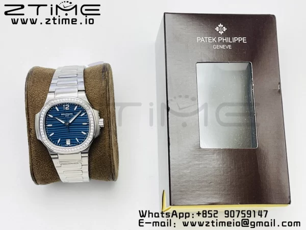 PATEK PHILIPPE Nautilus 7118 Ladies SS PPF 1:1 Best Edition Cadran albastru Diamante Bezel pe brățară SS 324CS - Super Clone Watch | 1:1 Best Version