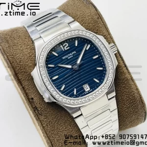 PATEK PHILIPPE Nautilus 7118 Ladies SS PPF 1:1 Best Edition Cadran albastru Diamante Bezel pe brățară SS 324CS - Super Clone Watch | 1:1 Best Version