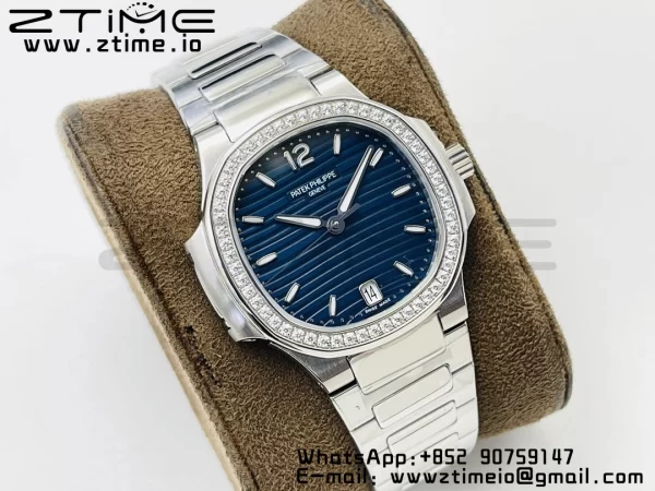 PATEK PHILIPPE Nautilus 7118 Ladies SS PPF 1:1 Best Edition Cadran albastru Diamante Bezel pe brățară SS 324CS - Super Clone Watch | 1:1 Best Version