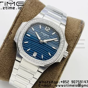 PATEK PHILIPPE Nautilus 7118 Ladies SS PPF 1:1 Best Edition Cadran albastru Diamante Bezel pe brățară SS 324CS - Super Clone Watch | 1:1 Best Version