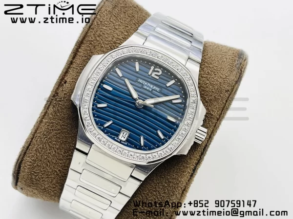 PATEK PHILIPPE Nautilus 7118 Ladies SS PPF 1:1 Best Edition Cadran albastru Diamante Bezel pe brățară SS 324CS - Super Clone Watch | 1:1 Best Version