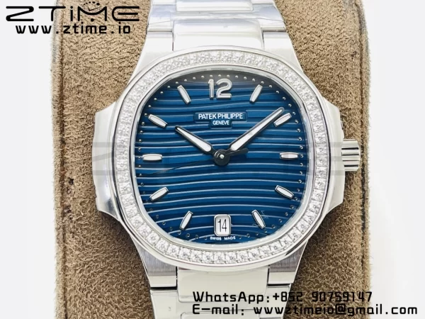 PATEK PHILIPPE Nautilus 7118 Ladies SS PPF 1:1 Best Edition Cadran albastru Diamante Bezel pe brățară SS 324CS - Super Clone Watch | 1:1 Best Version
