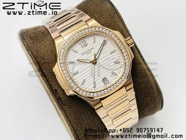 PATEK PHILIPPE Nautilus 7118 Ladies RG PPF 1:1 Best Edition White Dial on RG Bracelet 324CS - Super Clone Watch | 1:1 Best Version