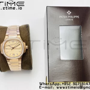 PATEK PHILIPPE Nautilus 7118 Ladies RG PPF 1:1 Best Edition RG Dial Diamonds Bezel on RG Bracelet 324CS - Super Clone Watch | 1:1 Best Version