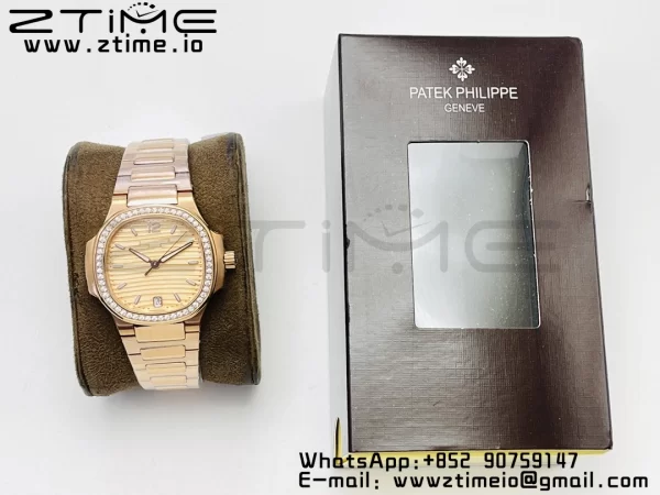 PATEK PHILIPPE Nautilus 7118 Ladies RG PPF 1:1 Best Edition RG Dial Diamonds Bezel on RG Bracelet 324CS - Super Clone Watch | 1:1 Best Version
