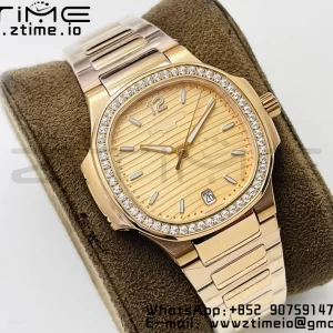 PATEK PHILIPPE Nautilus 7118 Ladies RG PPF 1:1 Best Edition RG Dial Diamonds Bezel on RG Bracelet 324CS - Super Clone Watch | 1:1 Best Version