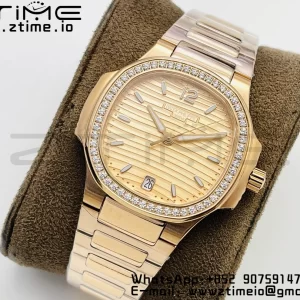 PATEK PHILIPPE Nautilus 7118 Ladies RG PPF 1:1 Best Edition RG Dial Diamonds Bezel on RG Bracelet 324CS - Super Clone Watch | 1:1 Best Version