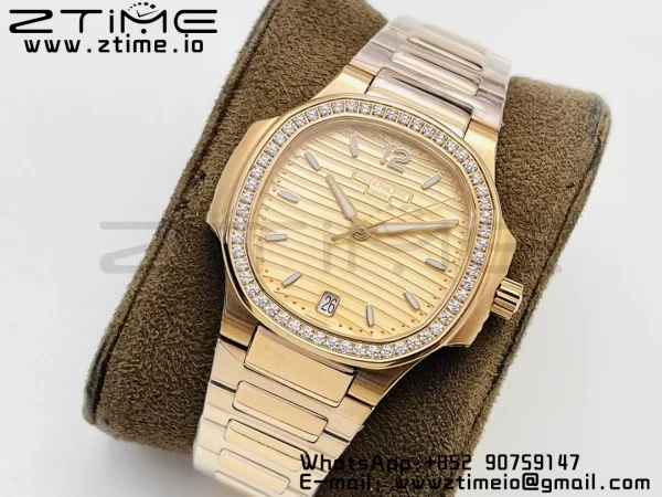 PATEK PHILIPPE Nautilus 7118 Ladies RG PPF 1:1 Best Edition RG Dial Diamonds Bezel on RG Bracelet 324CS - Super Clone Watch | 1:1 Best Version