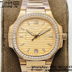 PATEK PHILIPPE Nautilus 7118 Ladies RG PPF 1:1 Best Edition RG Dial Diamonds Bezel on RG Bracelet 324CS - Super Clone Watch | 1:1 Best Version