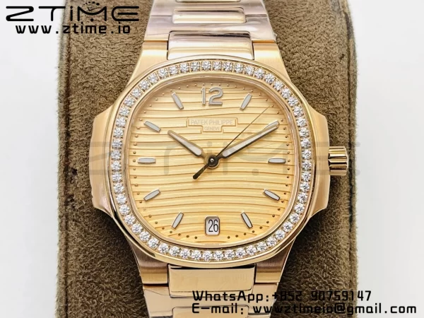 PATEK PHILIPPE Nautilus 7118 Ladies RG PPF 1:1 Best Edition RG Dial Diamonds Bezel on RG Bracelet 324CS - Super Clone Watch | 1:1 Best Version