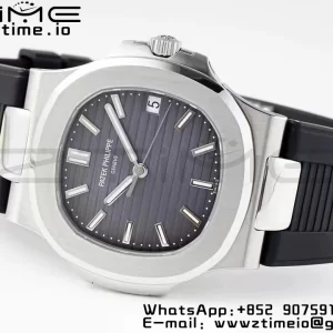 PATEK PHILIPPE Nautilus 5711/1A PPF 1:1ベストエディション ブラックラバーストラップ グレーテクスチャードダイヤル 324CS V5 - スーパークローンウォッチ｜1:1ベストバージョン