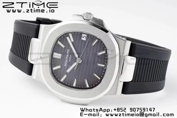 PATEK PHILIPPE Nautilus 5711/1A PPF 1:1ベストエディション ブラックラバーストラップ グレーテクスチャードダイヤル 324CS V5 - スーパークローンウォッチ｜1:1ベストバージョン