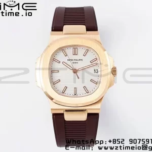 PATEK PHILIPPE Nautilus 5711/1R PPF 1:1 Best Edition White Textured Dial on Brown Rubber Strap 324CS V5 - Super Clone Watch | 1:1 Best Version