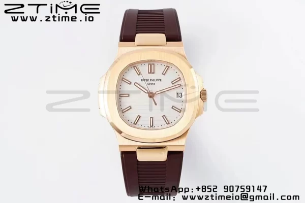 PATEK PHILIPPE Nautilus 5711/1R PPF 1:1 Best Edition Cadran alb texturat pe curea de cauciuc maro 324CS V5 - Super Clone Watch | 1:1 Best Version