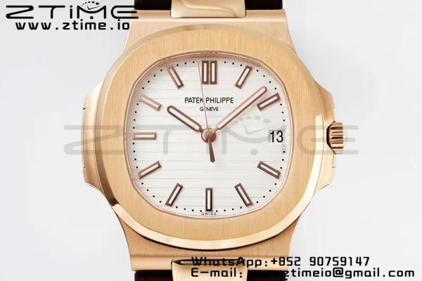 PATEK PHILIPPE Nautilus 5711/1R PPF 1:1 Best Edition Cadran alb texturat pe curea de cauciuc maro 324CS V5 - Super Clone Watch | 1:1 Best Version