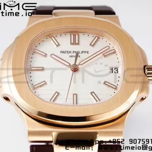 PATEK PHILIPPE Nautilus 5711/1R PPF 1:1 Best Edition Cadran alb texturat pe curea de cauciuc maro 324CS V5 - Super Clone Watch | 1:1 Best Version
