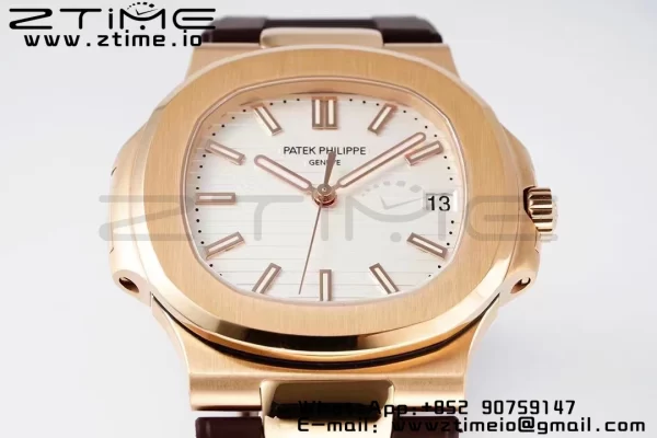 PATEK PHILIPPE Nautilus 5711/1R PPF 1:1 Best Edition Cadran alb texturat pe curea de cauciuc maro 324CS V5 - Super Clone Watch | 1:1 Best Version