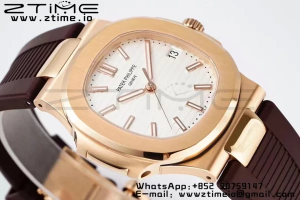PATEK PHILIPPE Nautilus 5711/1R PPF 1:1 Best Edition Cadran alb texturat pe curea de cauciuc maro 324CS V5 - Super Clone Watch | 1:1 Best Version