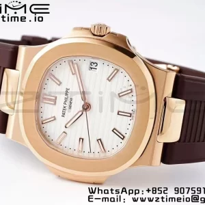 PATEK PHILIPPE Nautilus 5711/1R PPF 1:1 Best Edition Cadran alb texturat pe curea de cauciuc maro 324CS V5 - Super Clone Watch | 1:1 Best Version
