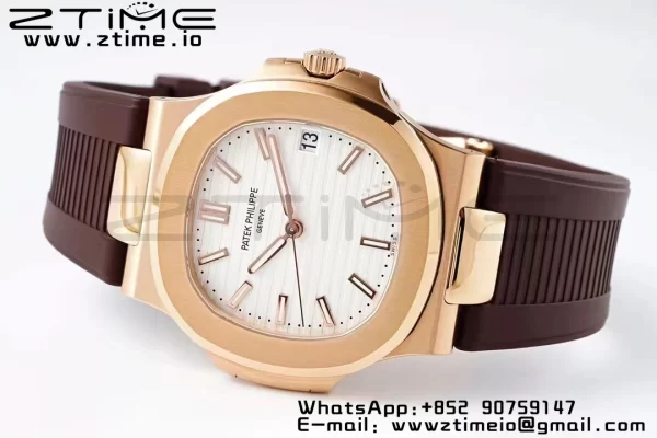 PATEK PHILIPPE Nautilus 5711/1R PPF 1:1 Best Edition Cadran alb texturat pe curea de cauciuc maro 324CS V5 - Super Clone Watch | 1:1 Best Version