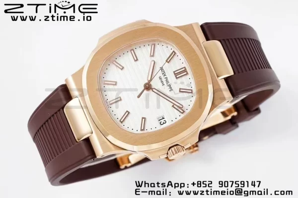 PATEK PHILIPPE Nautilus 5711/1R PPF 1:1 Best Edition Cadran alb texturat pe curea de cauciuc maro 324CS V5 - Super Clone Watch | 1:1 Best Version