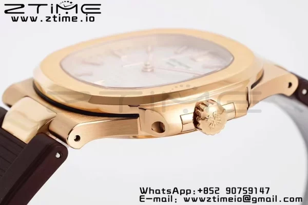 PATEK PHILIPPE Nautilus 5711/1R PPF 1:1 Best Edition Cadran alb texturat pe curea de cauciuc maro 324CS V5 - Super Clone Watch | 1:1 Best Version