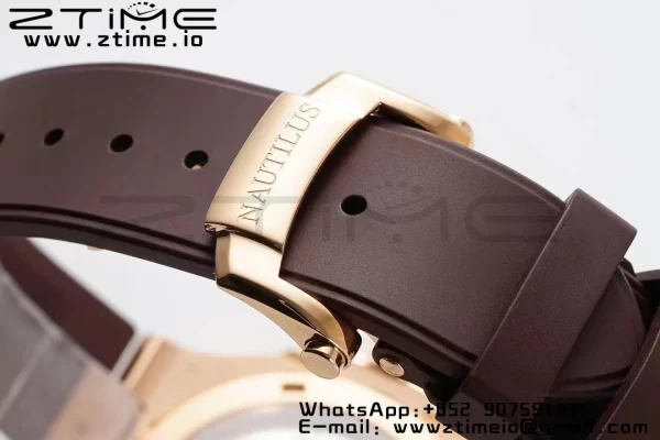 PATEK PHILIPPE Nautilus 5711/1R PPF 1:1 Best Edition Cadran alb texturat pe curea de cauciuc maro 324CS V5 - Super Clone Watch | 1:1 Best Version