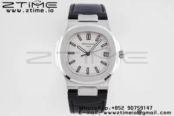 PATEK PHILIPPE Nautilus 5711 PPF 1:1 Best Edition White Textured Dial on Leather Strap 324CS V5 - Super Clone Watch | 1:1 Best Version