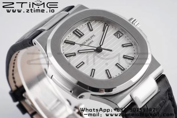 PATEK PHILIPPE Nautilus 5711 PPF 1:1 Best Edition White Textured Dial on Leather Strap 324CS V5 - Super Clone Watch | 1:1 Best Version