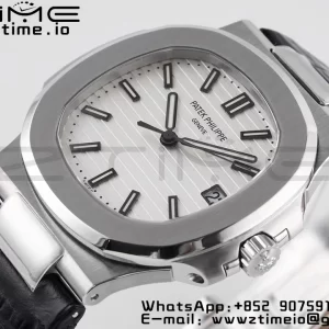 PATEK PHILIPPE Nautilus 5711 PPF 1:1 Best Edition White Textured Dial on Leather Strap 324CS V5 - Super Clone Watch | 1:1 Best Version