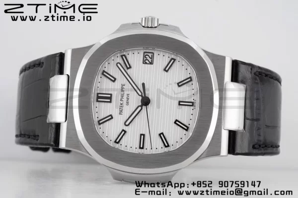 PATEK PHILIPPE Nautilus 5711 PPF 1:1 Best Edition White Textured Dial on Leather Strap 324CS V5 - Super Clone Watch | 1:1 Best Version