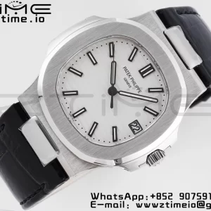 PATEK PHILIPPE Nautilus 5711 PPF 1:1 Best Edition White Textured Dial on Leather Strap 324CS V5 - Super Clone Watch | 1:1 Best Version