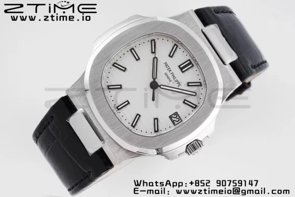 PATEK PHILIPPE Nautilus 5711 PPF 1:1 Best Edition White Textured Dial on Leather Strap 324CS V5 - Super Clone Watch | 1:1 Best Version