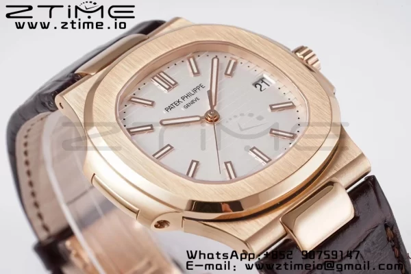 PATEK PHILIPPE Nautilus 5711/1R PPF 1-1ベストエディション ホワイトテクスチャードダイヤル ブラウンレザーストラップ 324CS V5 - スーパークローンウォッチ｜1:1ベストバージョン