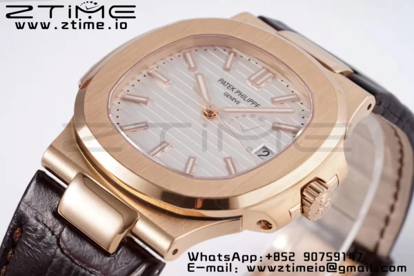 PATEK PHILIPPE Nautilus 5711/1R PPF 1-1ベストエディション ホワイトテクスチャードダイヤル ブラウンレザーストラップ 324CS V5 - スーパークローンウォッチ｜1:1ベストバージョン