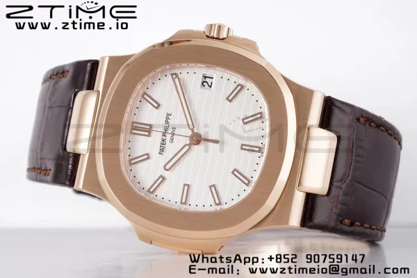 PATEK PHILIPPE Nautilus 5711/1R PPF 1-1ベストエディション ホワイトテクスチャードダイヤル ブラウンレザーストラップ 324CS V5 - スーパークローンウォッチ｜1:1ベストバージョン