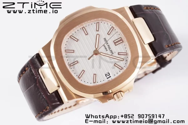 PATEK PHILIPPE Nautilus 5711/1R PPF 1-1ベストエディション ホワイトテクスチャードダイヤル ブラウンレザーストラップ 324CS V5 - スーパークローンウォッチ｜1:1ベストバージョン